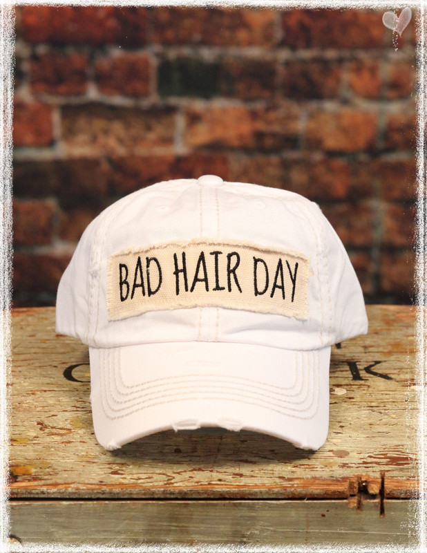 White Bad Hair Day baseball hat by Dang Chicks