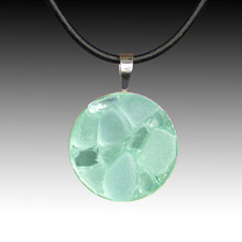Aqua Beach Glass Pendant with Leather Necklace
