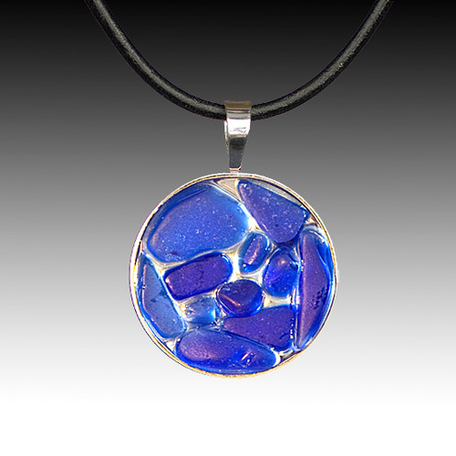 Cobalt Beach Glass Pendant with Leather Necklace