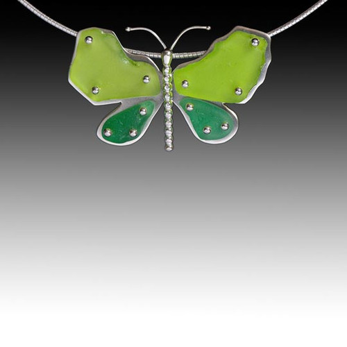 Lime & Kelly Omega Beach Glass Butterfly Necklace