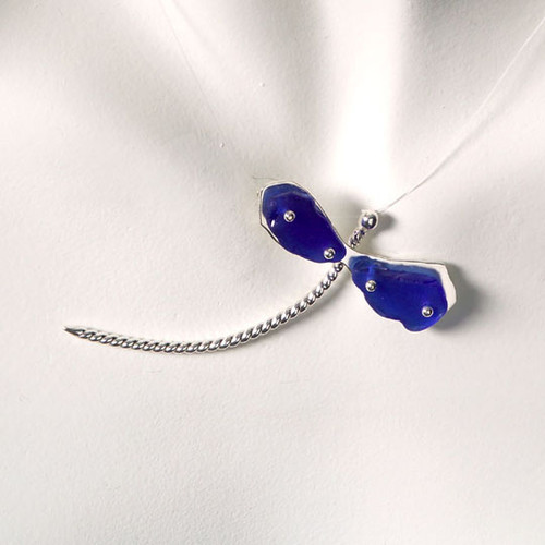 Two-wing Dragonfly Beach Glass Illusion Necklace