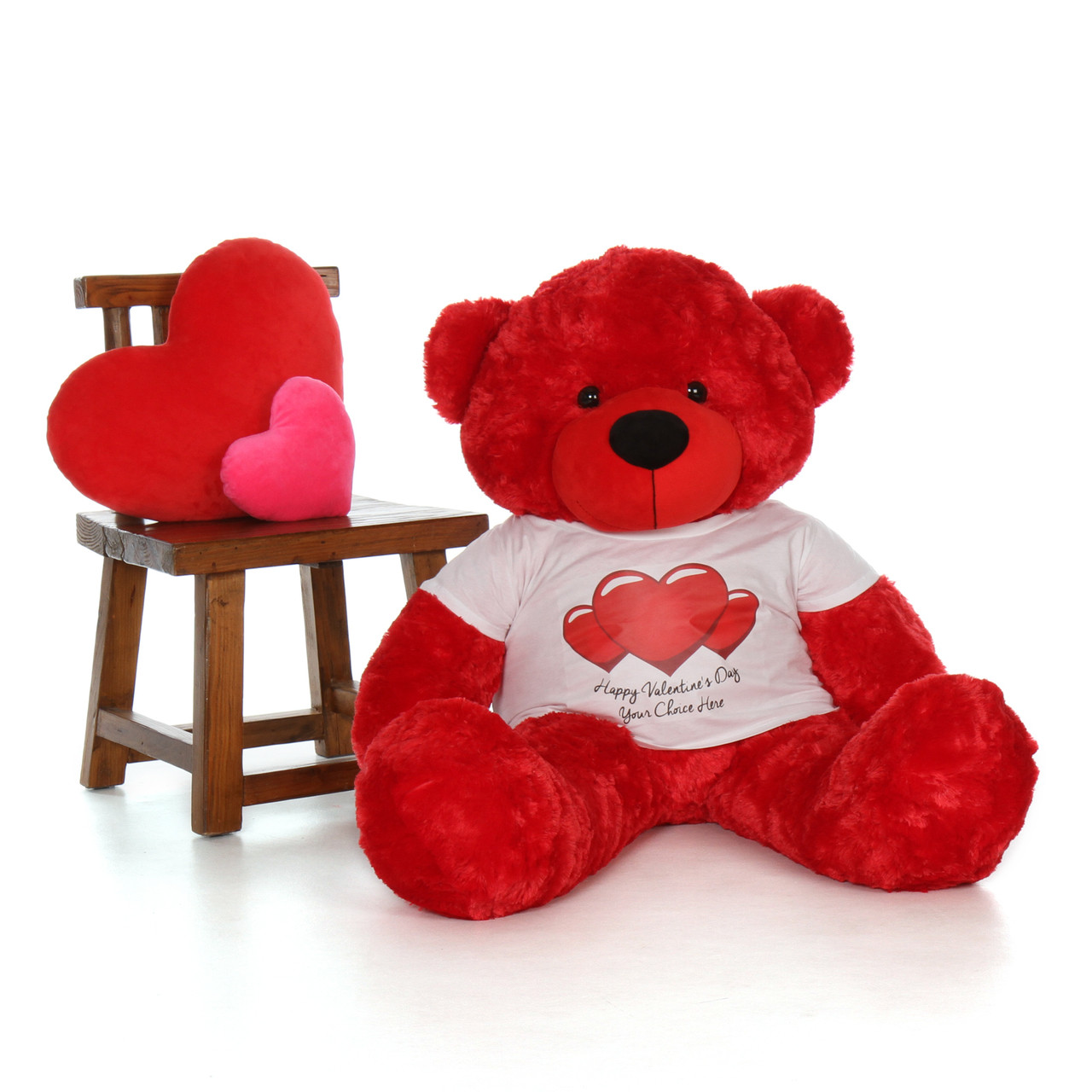 4ft Life Size Teddy Bear wearing customizable Red Heart Happy Valentine’s Day shirt ...