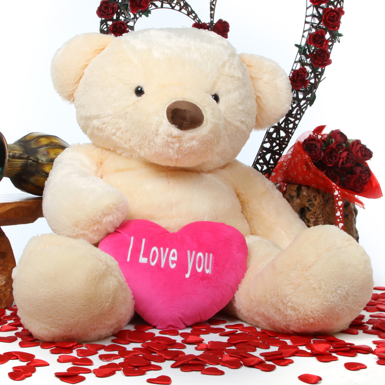 smiley love cuddles 55 cream teddy bear w i love you heart giant
