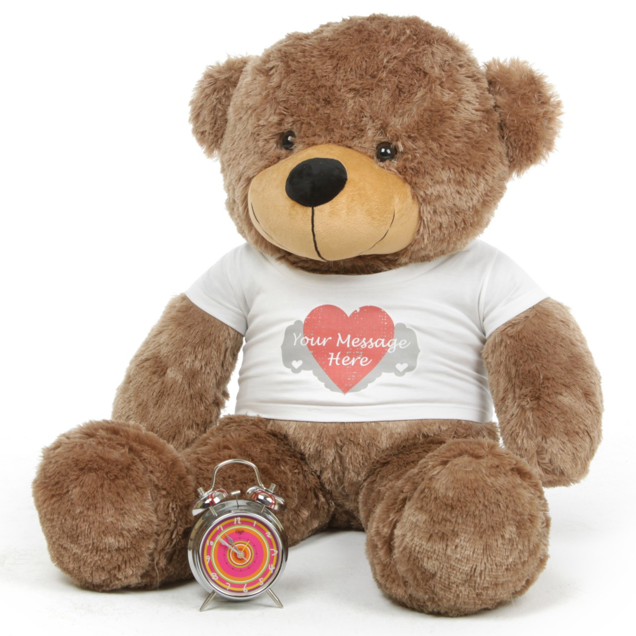 Mocha 38in Sunny Cuddles Personalized Teddy Bear with Heart Print T-shirt