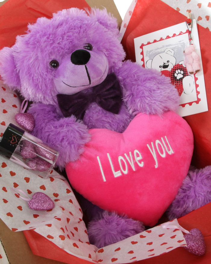 True Love Purple Teddy Bear Hug Care Package 18in Giant True Love Purple Teddy Bear Hug Care Package 18in Giant