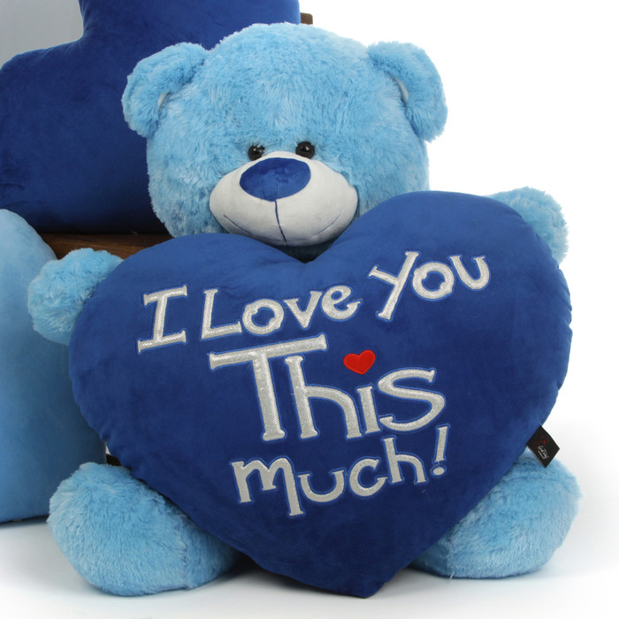 big 3ft light blue teddy bear marty shags with i love you heart