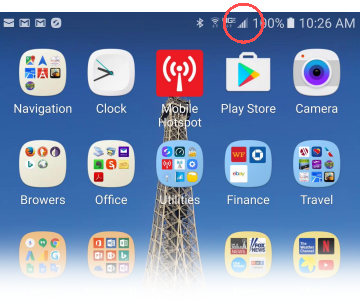 Android smartphone screen with signal strength bars circled Android smartphone screen with signal strength bars circled