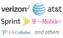 Carrier logos for Verizon, AT&T, Sprint, T-Mobile, U.S. Cellular
