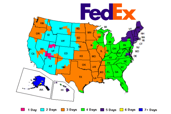 FedEx Ground time-in-transit map Map with FedEx Ground time-in-transit for Powerful Signal shipments