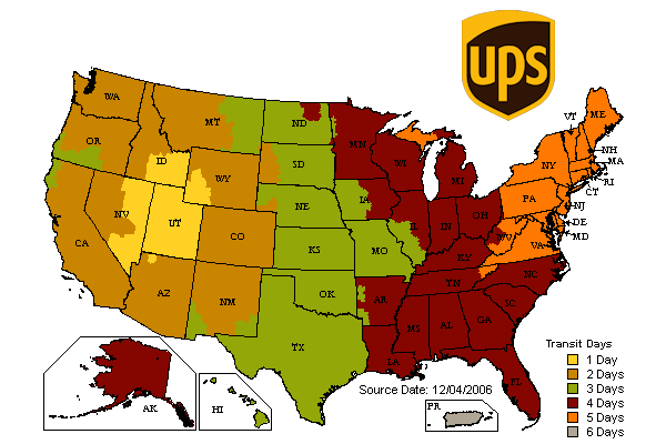 UPS Ground time-in-transit map Map with UPS Ground time-in-transit for Powerful Signal shipments