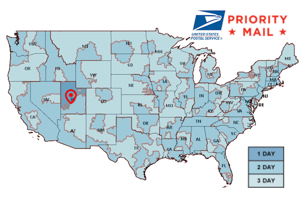 USPS Priority Mail time-in-transit map Map with USPS Priority Mail time-in-transit for Powerful Signal shipments