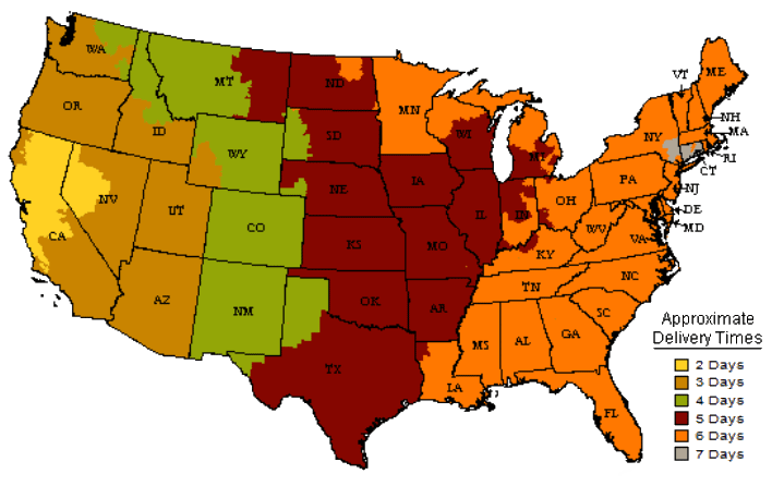 UPS ZONES Shipping Map