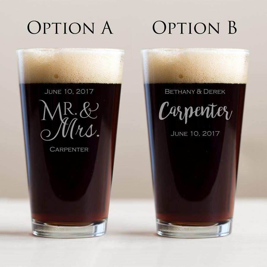 Custom Engraved Wedding Pint Glass Favor