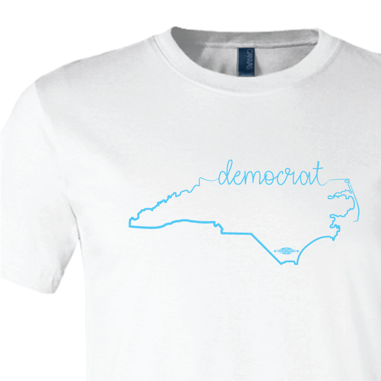 Cursive Democrat NC State Graphic (on White Tee)