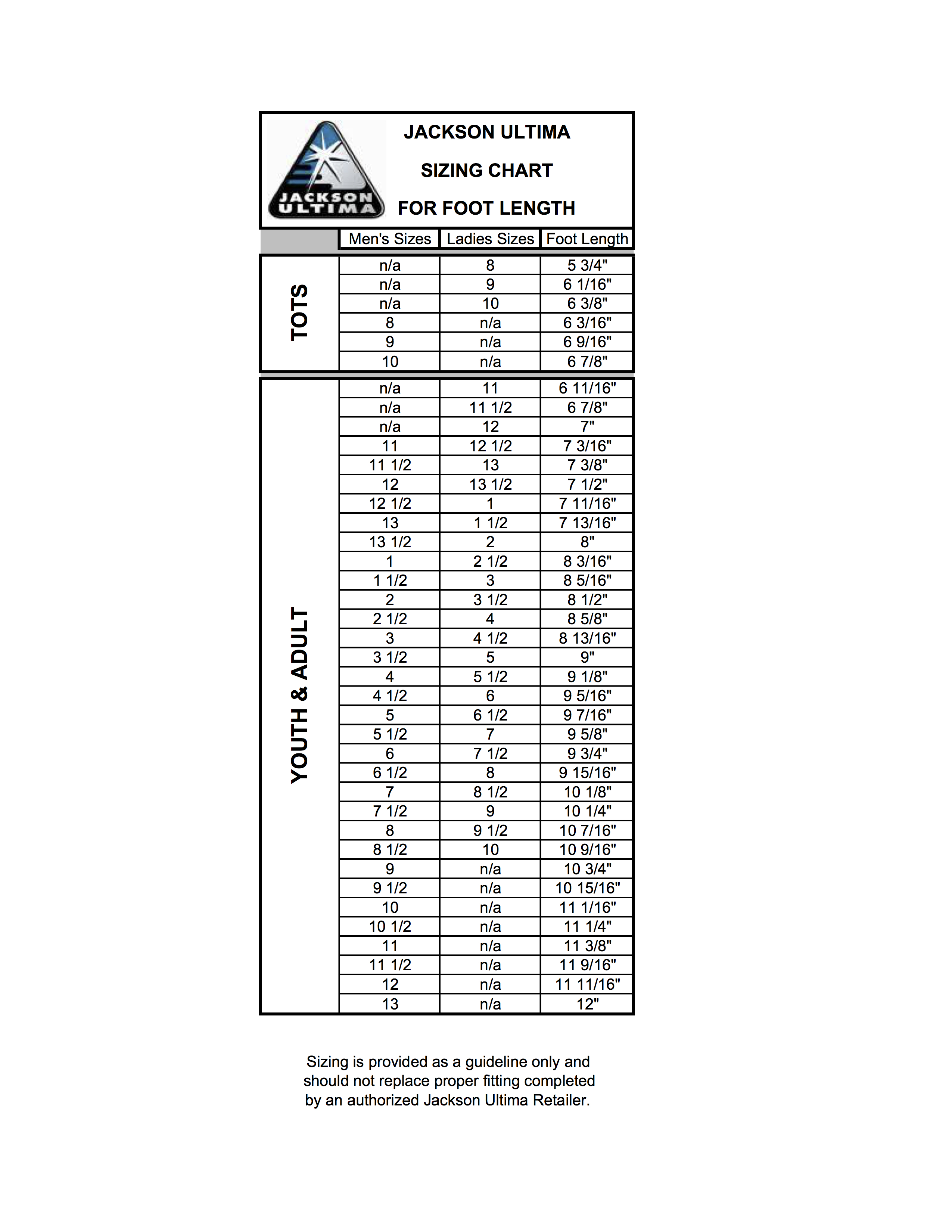 Jackson Ultima Sizing Chart A Visual Reference of Charts Chart Master