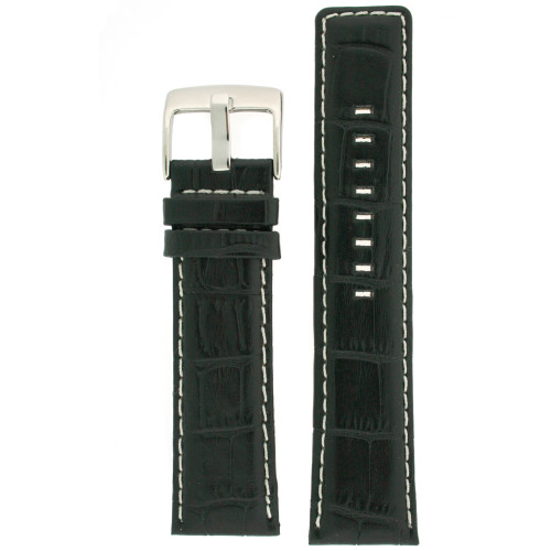 Black Leather Watch Band in Alligator Grain