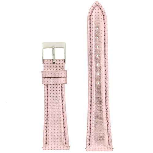 Pink Watch Band Leather Grain | TechSwiss LEA380 | Front | Perforated Shiny Pink Leather Watch Strap