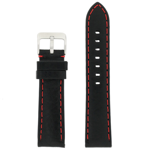 Panerai Style Watch Band Leather Black Red Stitching