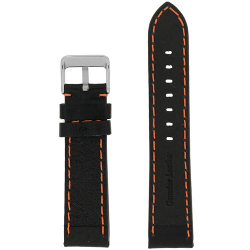 Orange Stitching Black Padded Watch Strap | TechSwiss LEA583 | Front