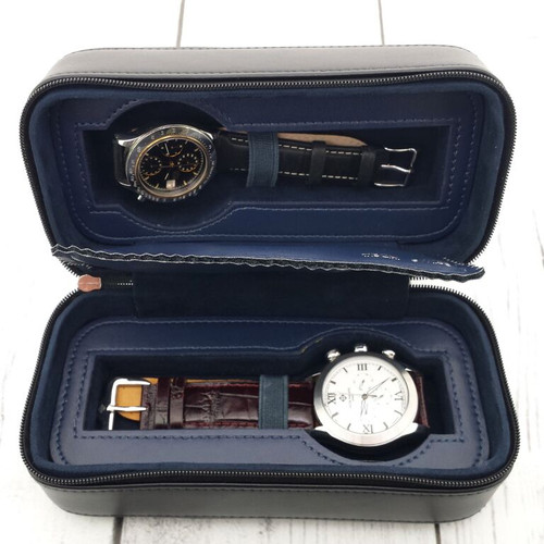 Travel Watch Case Compact for 2 Watches Storage Protection Zipper Black