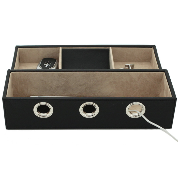 Mens Luxury Dresser Top Valet Black Leather Charging Station Kensington Charging Station
