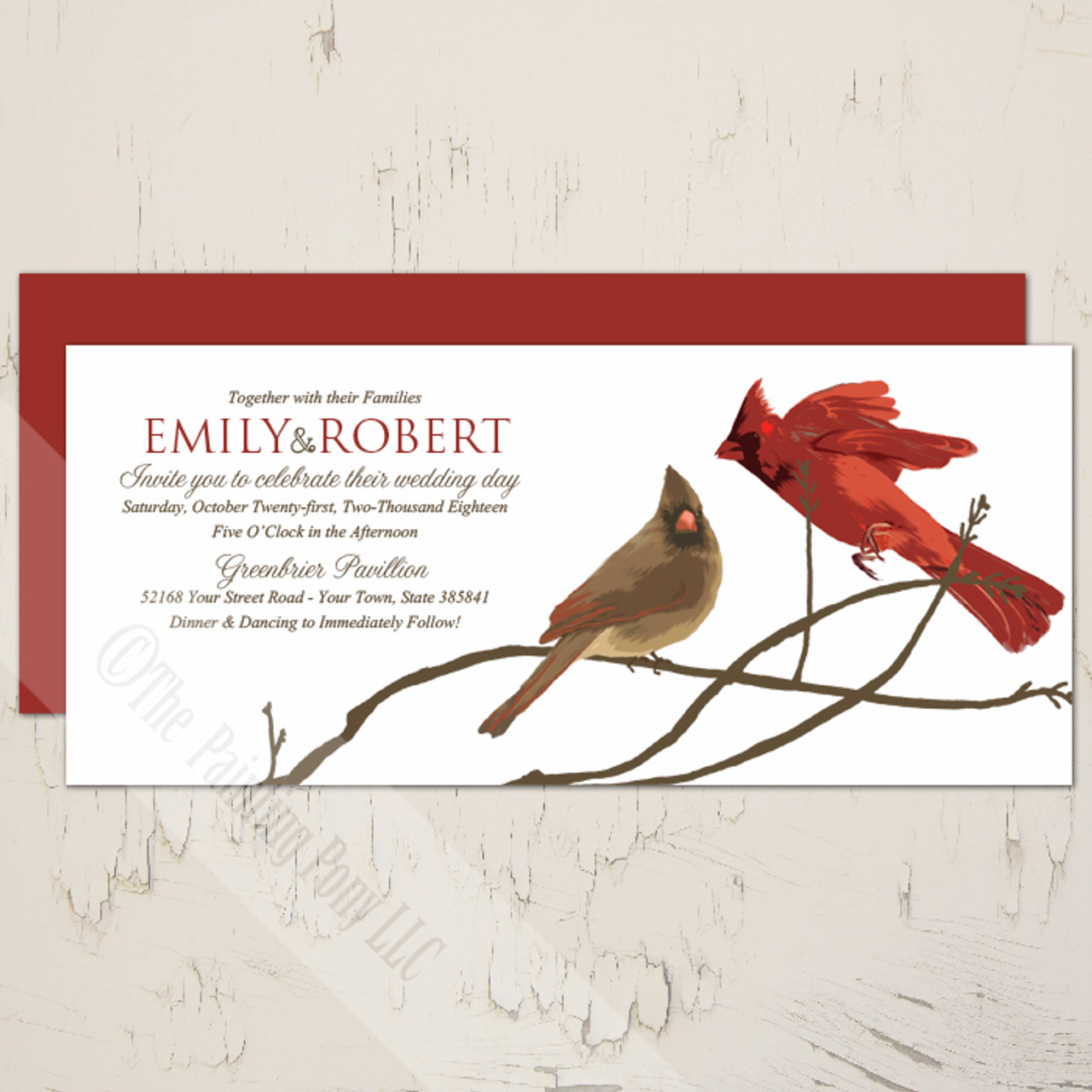 Winter Cardinals Wedding Invitation (10 pk) - The Painting Pony equestrian home decor
