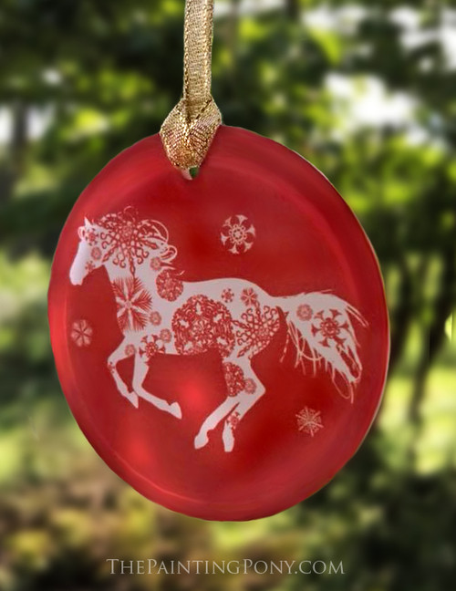 red frosted glass snowflake horse christmas ornament the painting pony frosted christmas ornaments