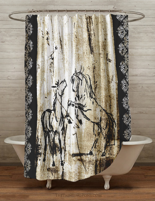 Rustic Rearing Horses Shower Curtain The Painting Pony