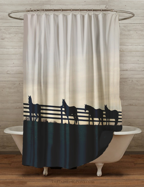 Horses at the Fence Equestrian Themed Shower Curtain The Painting Pony