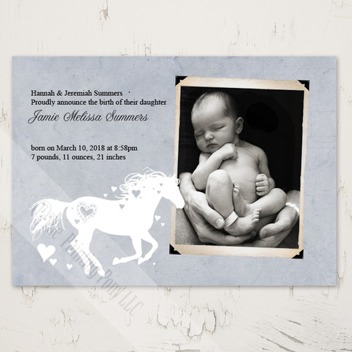 Whimsical Heart Horse Newborn Birth Announcement (10 pk) The Painting Pony