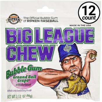 Big League Chew, Bubble Gum, Ground Ball Grape, 2.12 oz. Bag (12 Count) Big League Chew, Bubble Gum, Ground Ball Grape, 2.12 oz. Bag (12 Count)
