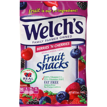Welch's Berries and Cherries Fruit Snack, 5 oz. Bag (1 Count) Welch's Berries and Cherries Fruit Snack, 5 oz. Bag (1 Count)