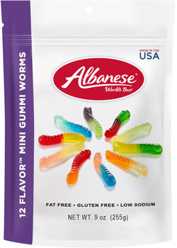 Albanese, 12 Flavor Mini Gummi Worms, 9.0 oz. Peg Bag (1 Count) Albanese, 12 Flavor Mini Gummi Worms, 9.0 oz. Peg Bag (1 Count)