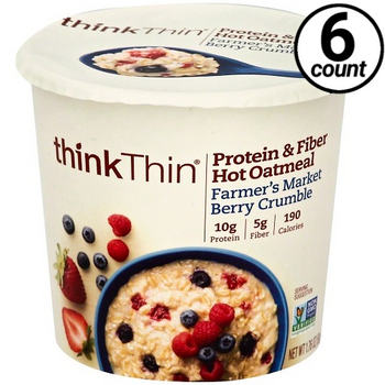 thinkThin Protein & Fiber Hot Oatmeal, Farmer's Market Berry Crumble, 1.76 Oz Cup (6 Count) thinkThin Protein & Fiber Hot Oatmeal, Farmer's Market Berry Crumble, 1.76 Oz Cup (6 Count)
