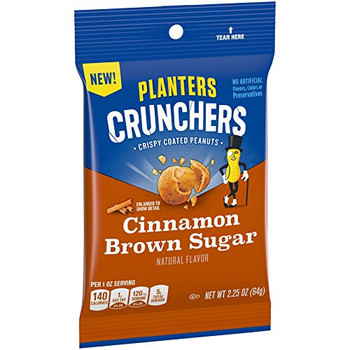 Planters Crunchers, Crispy Coated Peanuts, Cinnamon & Brown Sugar, 2.25 Oz Bag (1 Count) Planters Crunchers, Crispy Coated Peanuts, Cinnamon & Brown Sugar, 2.25 Oz Bag (1 Count)