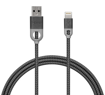 iHome, IH-CT1058B, Lightning Cable, 10ft Nylon Charge & Sync Cable, Dual Strain Relief Protection, Black Color (1 Count) iHome, IH-CT1058B, Lightning Cable, 10ft Nylon Charge & Sync Cable, Dual Strain Relief Protection, Black Color (1 Count)