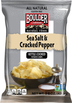 Boulder Canyon Natural Foods, Sea Salt & Cracked Pepper Kettle Cooked Potato Chips, 2.0 oz. Bag (1 Count) Boulder Canyon Natural Foods, Sea Salt & Cracked Pepper Kettle Cooked Potato Chips, 2.0 oz. Bag (1 Count)