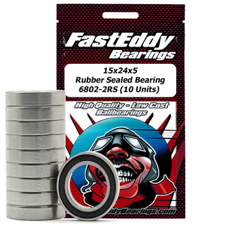 15x24x5 Rubber Sealed Bearing 6802-2RS (10 Units) 15x24x5 Rubber Sealed Bearing 6802-2RS (10 Units)