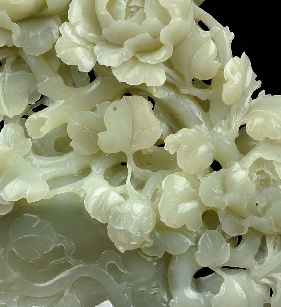 Natural Hetian White Nephrite Jade Flower Statue Carving Sculpture, w