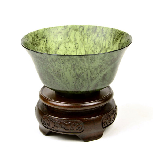 4 1/4" Translucent Green Jade Bowl / Serpentine Stone Crystal Bowl
