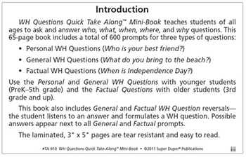 WH Questions Quick Take Along WH Questions Quick Take Along