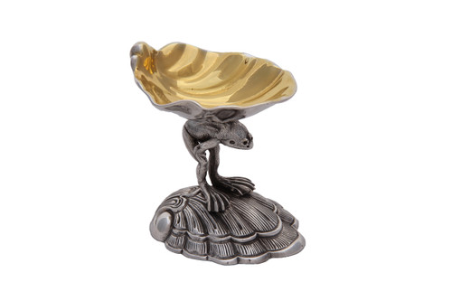 Salt Shell on Frog w/ Spoon English Silver Plate