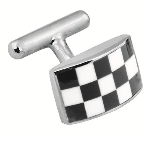 Black and white enamel chequer design fixed cufflinks