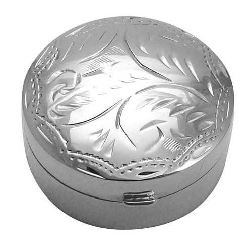 English Sterling Pillbox Round Engraved Design