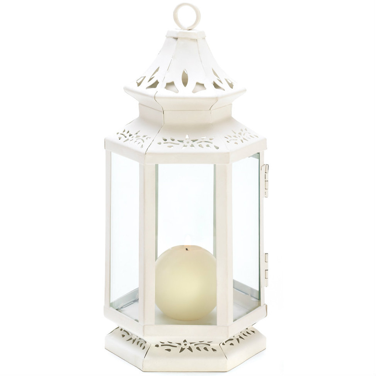 Victorian Style White Candle Lantern - 10.5 inches - AEWholesale
