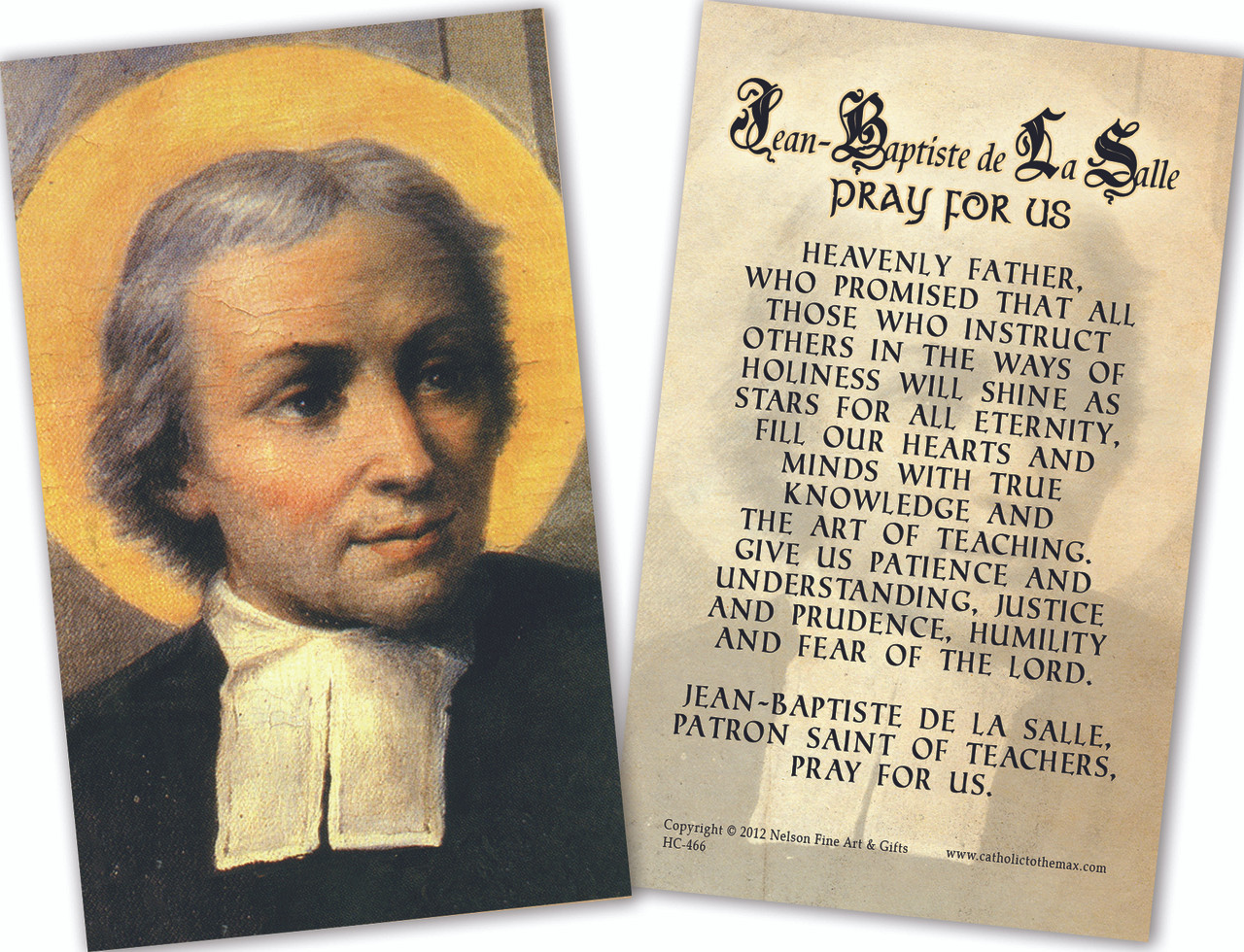 Jean Baptiste de la Salle Holy Cards Catholic to the Max Online