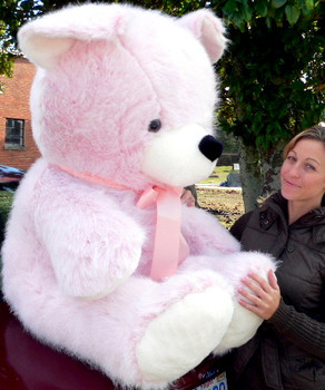 American Made Giant Pink Teddy Bear 54 Inches Soft Stuffed Animal Made in USA America American Made Giant Pink Teddy Bear 54 Inches Soft Stuffed Animal Made in USA America