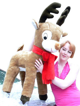 American Made Life size 4 feet-tall Big Plush Reindeer Wearing Red Scarf - Jumbo Christmas Winter Deer American Made Life size 4 feet-tall Big Plush Reindeer Wearing Red Scarf - Jumbo Christmas Winter Deer