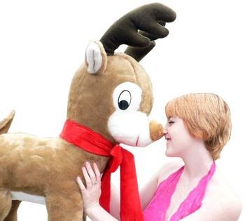 American Made Life size 4 feet-tall Big Plush Reindeer Wearing Red Scarf - Jumbo Christmas Winter Deer American Made Life size 4 feet-tall Big Plush Reindeer Wearing Red Scarf - Jumbo Christmas Winter Deer