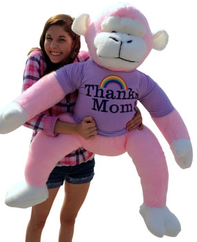 3 Feet Tall Giant Stuffed Pink Monkey Wears THANKS MOM Purple Tshirt with Image of a Rainbow - 36 inches tall Smiling Primate Plush - Perfect Gift for Mother's Day - or Any Day to Thank Mom - MADE IN THE USA 3 Feet Tall Giant Stuffed Pink Monkey Wears THANKS MOM Purple Tshirt with Image of a Rainbow - 36 inches tall Smiling Primate Plush - Perfect Gift for Mother's Day - or Any Day to Thank Mom - MADE IN THE USA